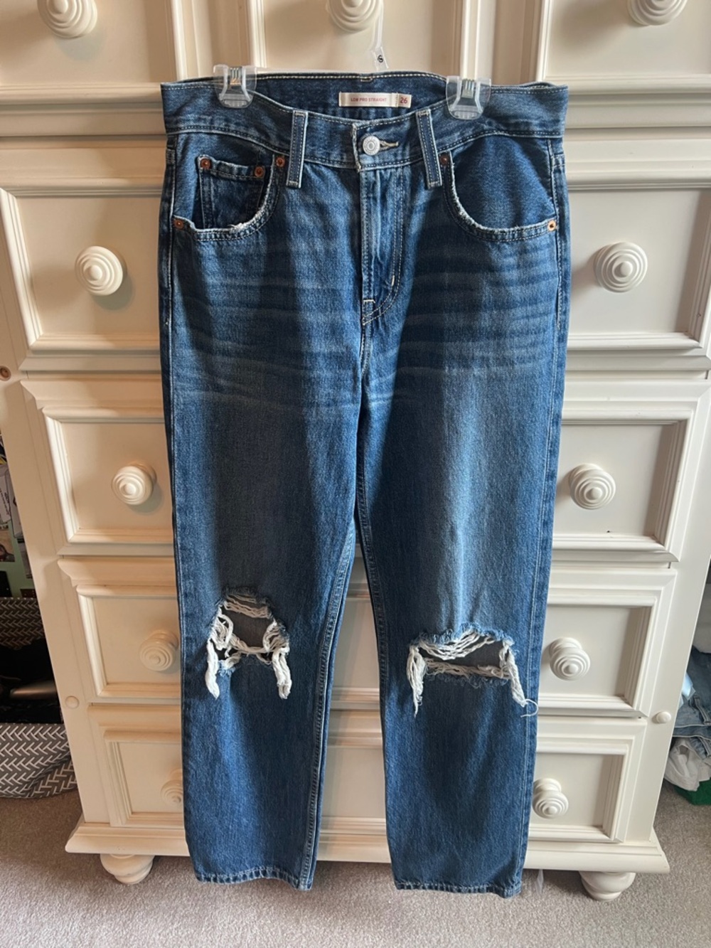 Levi's Blue Distressed Boyfriend Jeans with Knee Rips